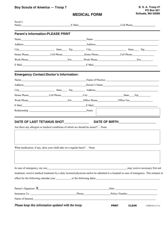Fillable Boy Scout Medical Form Printable pdf