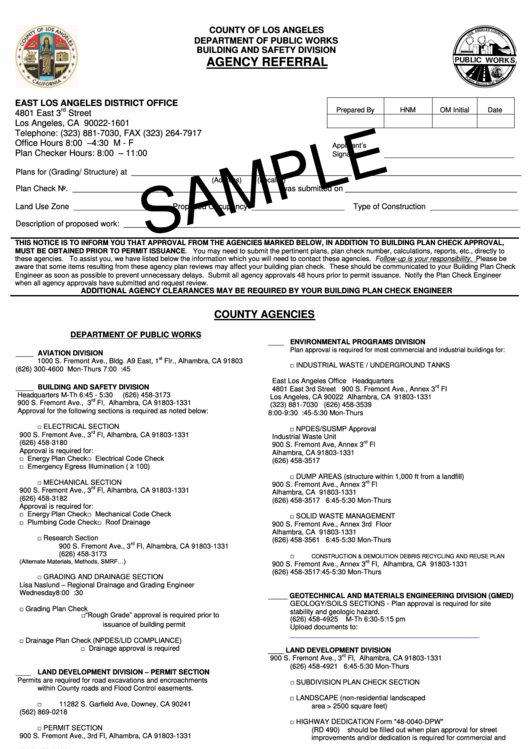 Sample East Los Angeles Agency Referral Printable pdf