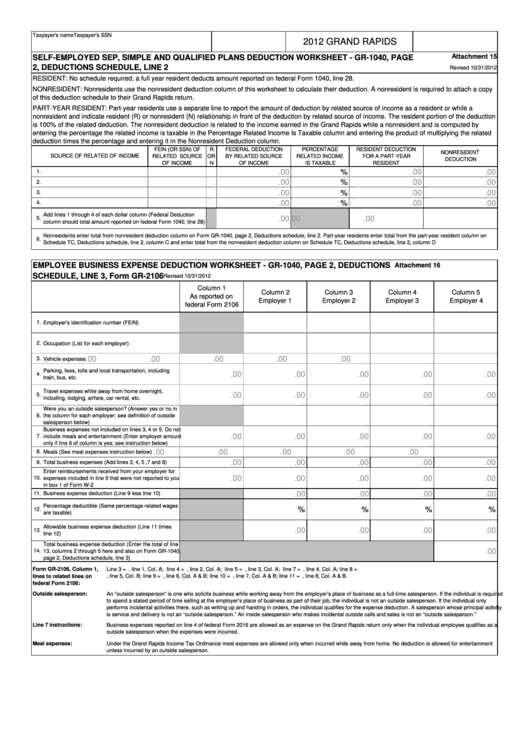 2012 Gr-1040 Deduction Worksheets printable pdf download