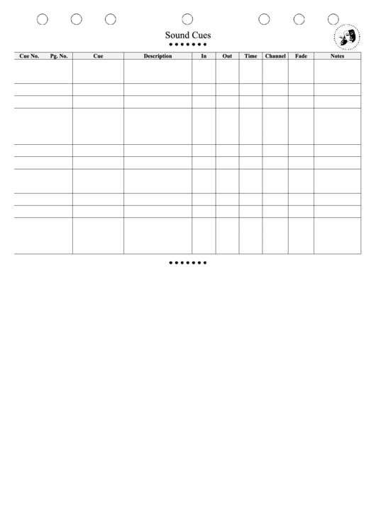 Sound Cues Sheet - Theatre Event Planning Template Printable pdf