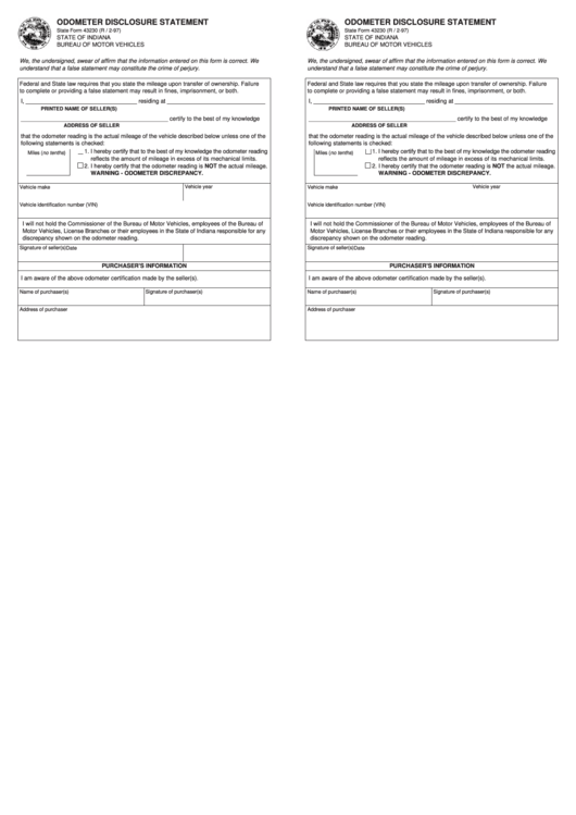 Odometer Disclosure Statement Odometer Disclosure Printable pdf