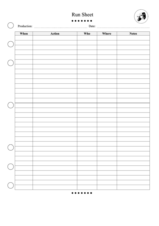 Run Sheet - Theatre Event Planning Template Printable pdf