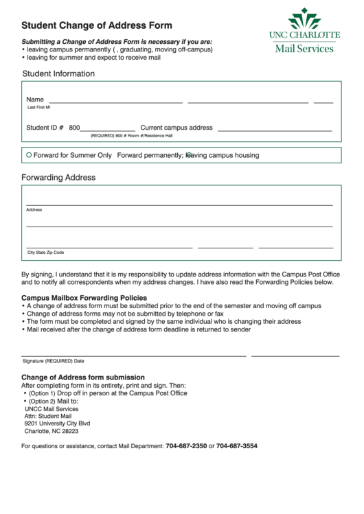 Student Change Of Address Form Printable pdf