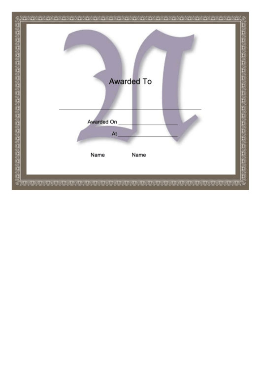 Centered N Monogram Certificate Template Printable pdf