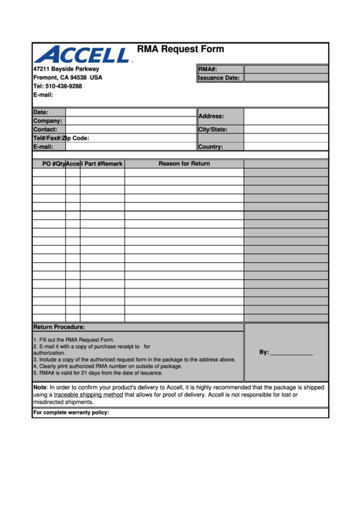 Rma Request Form Printable pdf
