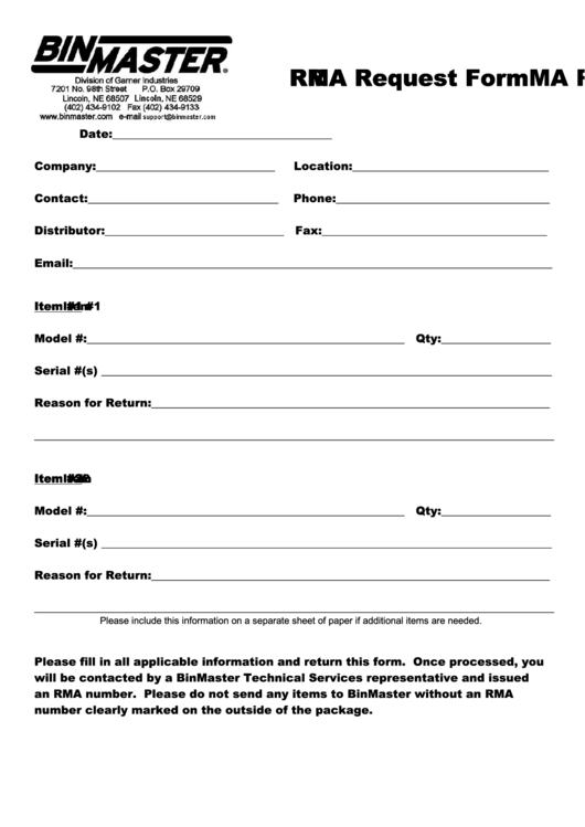 Fillable Rma Request Form Sample Printable pdf