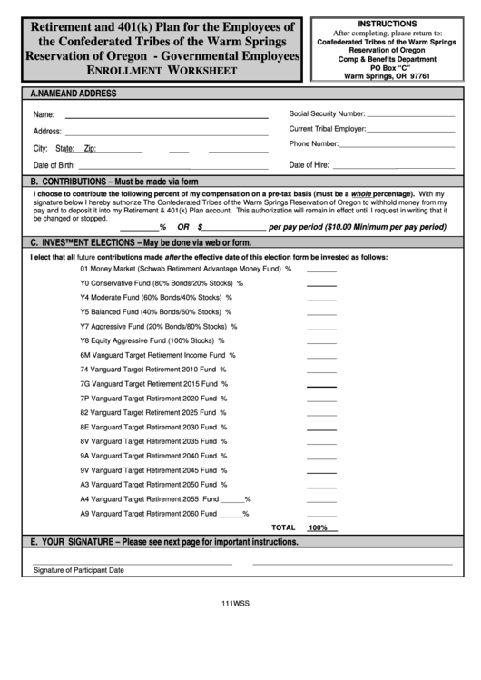 Retirement And 401k Confederated Tribes Of Warm Springs Printable pdf