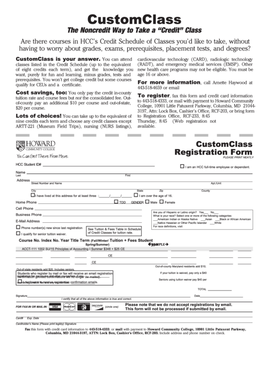 Customclass Registration Form Printable pdf