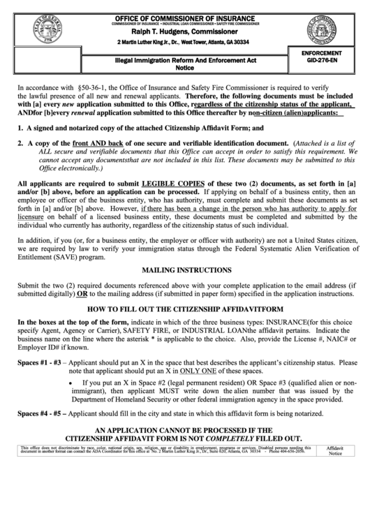 Fillable Citizenship Affidavit Form Printable pdf