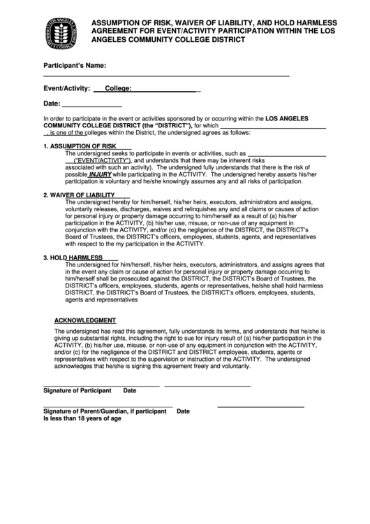 Fillable General Participant Waiver Form Laccd Printable pdf