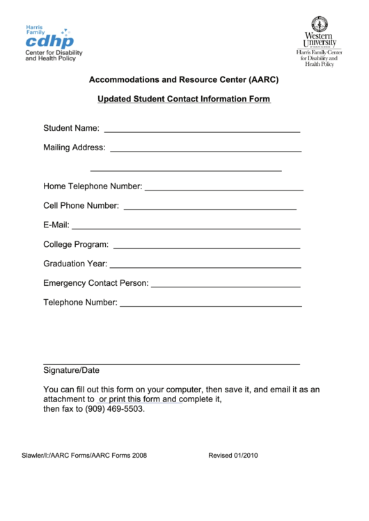 Fillable Updated Student Contact Information Form Printable pdf