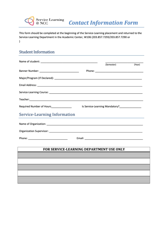 Contact Information Form Printable pdf