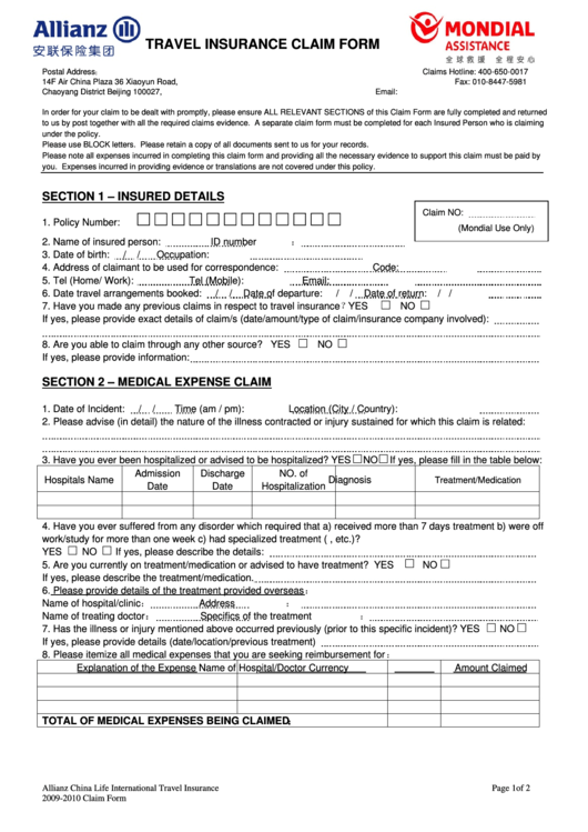 travel guard medical claim form