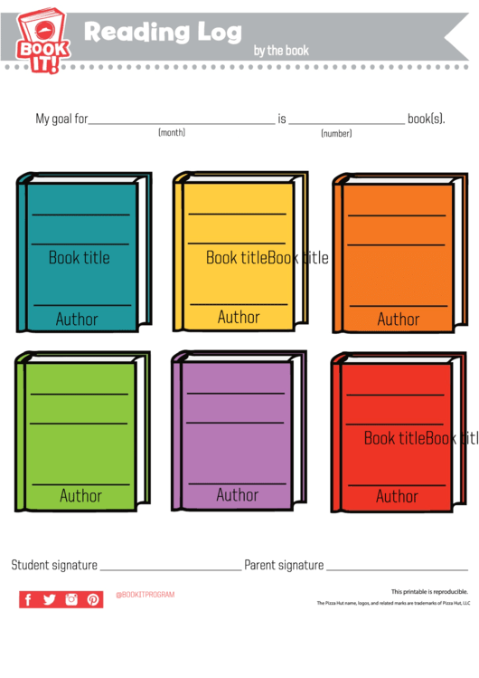 Reading Log Template: By The Book Printable pdf