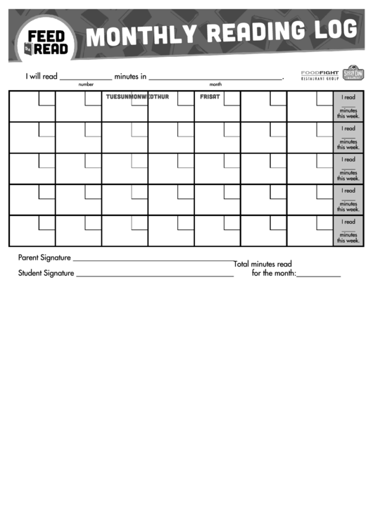 Monthly Reading Log Template Printable pdf