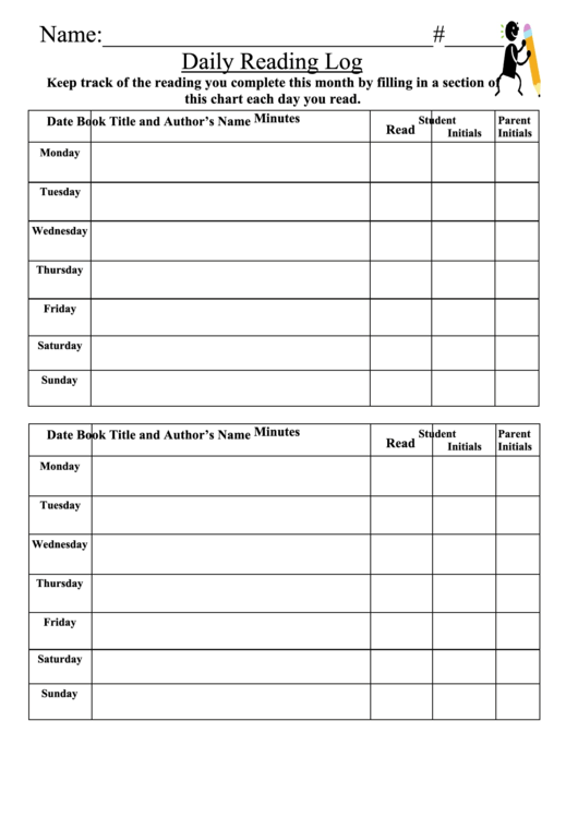 Daily Reading Log Template Printable pdf