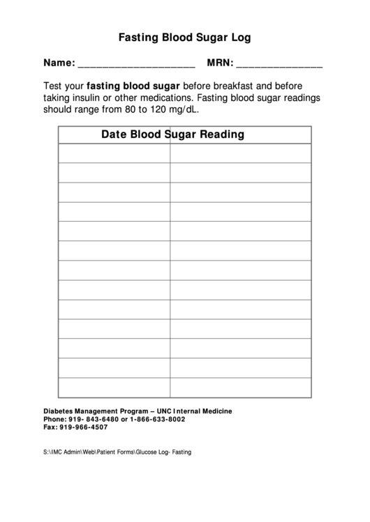 Fasting Blood Sugar Log Printable pdf