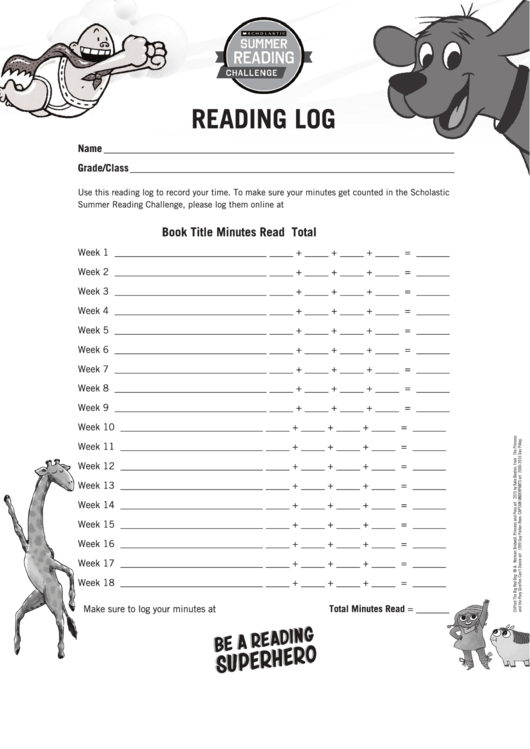 Scholastic Summer Reading Log Template Printable pdf