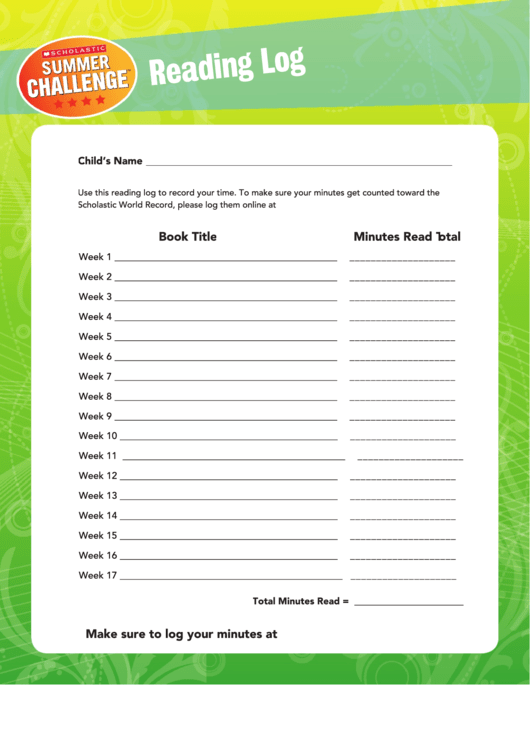 Reading Log Template - Colored Printable pdf