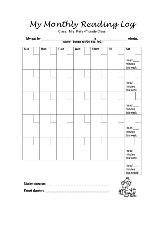 My Monthly Reading Log Template Printable pdf