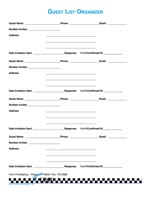 Guest List Organizer Printable pdf