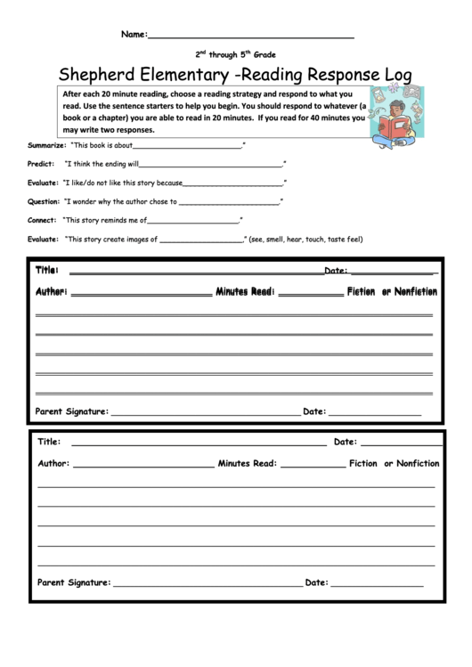 Elementary Reading Response Log Printable pdf