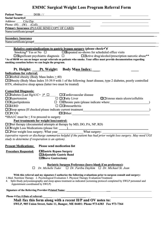 Emmc Surgical Weight Loss Program Referral Form Printable pdf