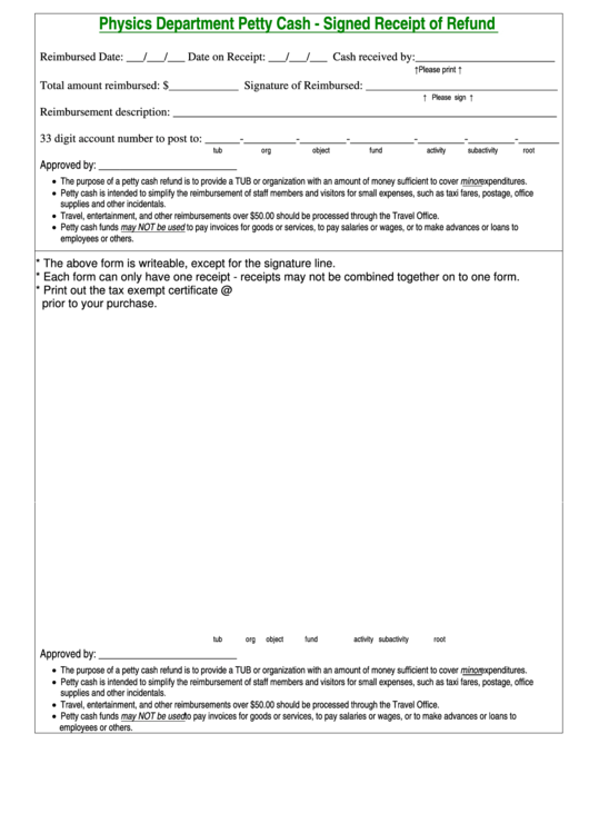 Fillable Petty Cash Form Printable pdf