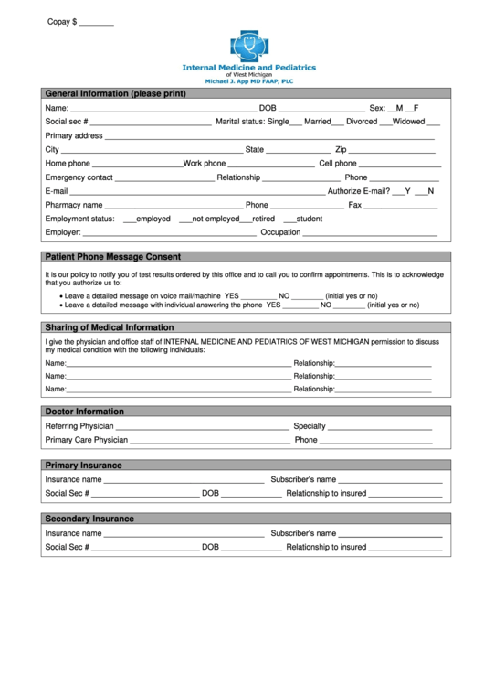 General Medical Information Form Printable pdf