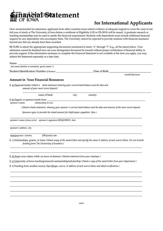 Financial Statement - Undergraduate Admissions Printable pdf