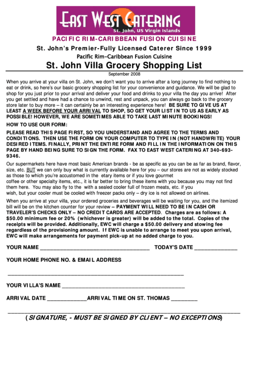 St. John Villa Grocery Shopping List - Mclaughlin Anderson Luxury