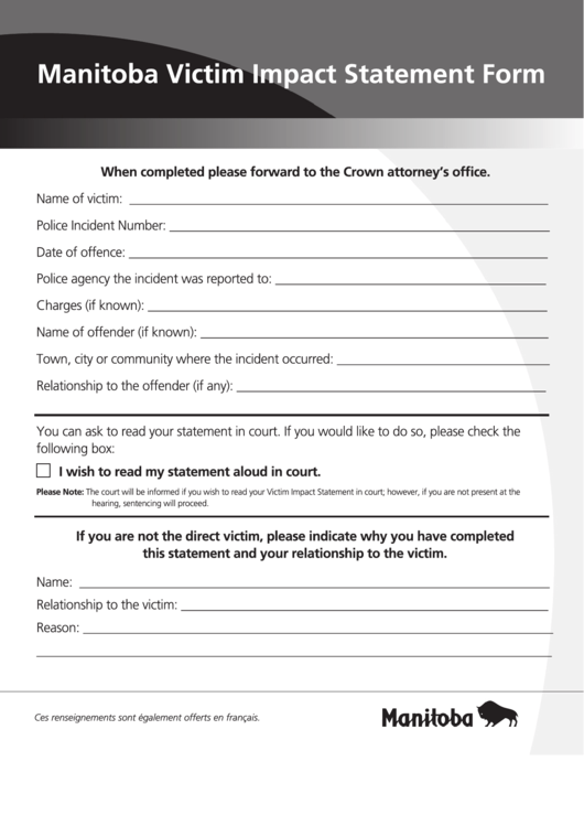 Manitoba Victim Impact Statement Form Printable pdf