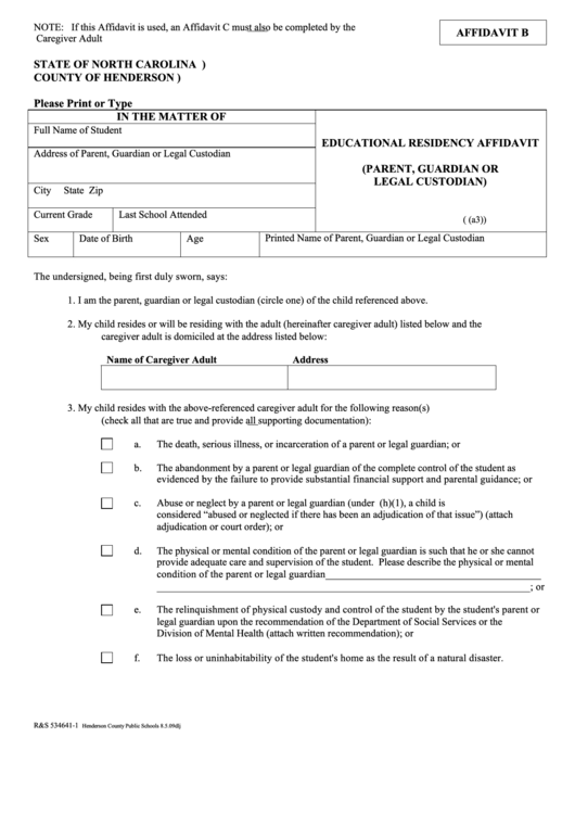 Educational Residency Affidavit Printable pdf
