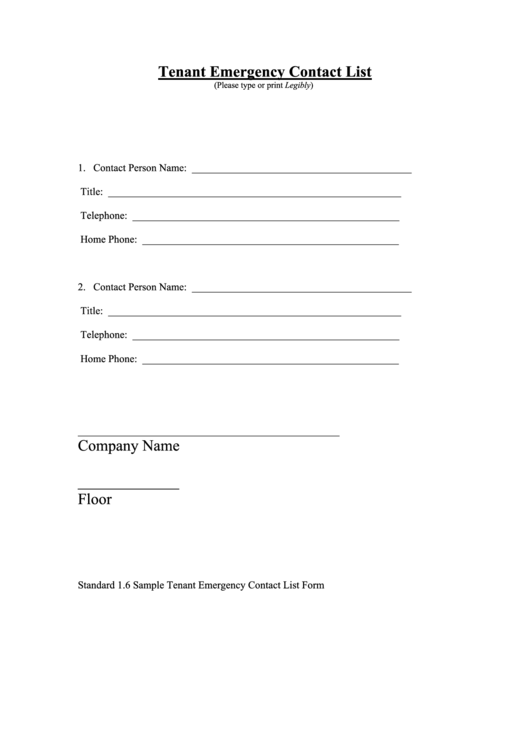 Tenant Emergency Contact Form Printable pdf