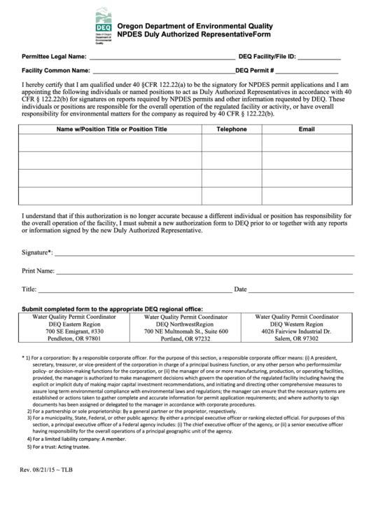Fillable Duly Authorized Representative Form Printable pdf