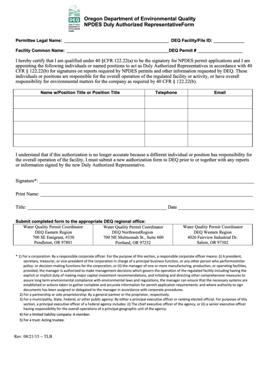 Duly Authorized Representative Form