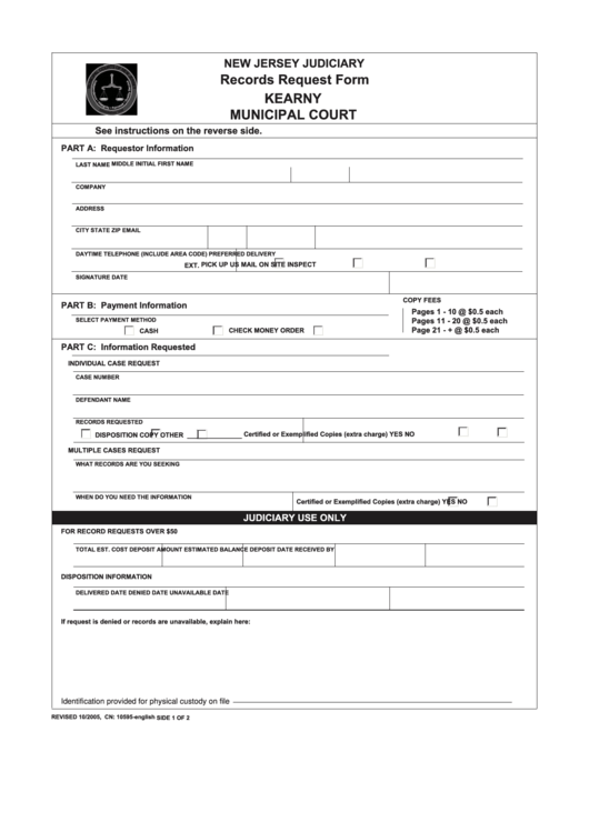 Fillable Records Request Form Kearny Municipal Court printable pdf download