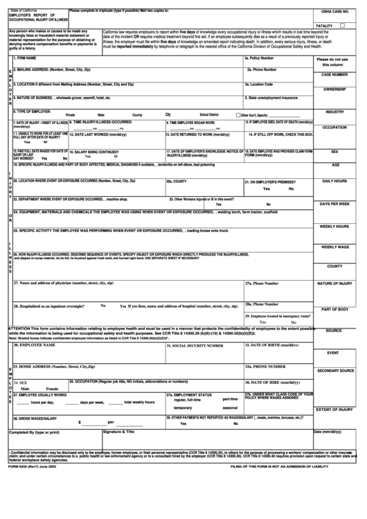 Fillable Form 5020 - Employer