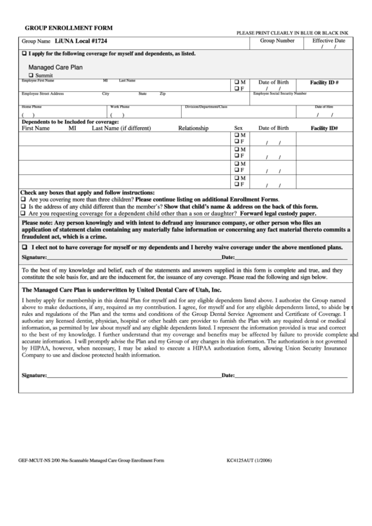 Group Enrollment Form Printable pdf
