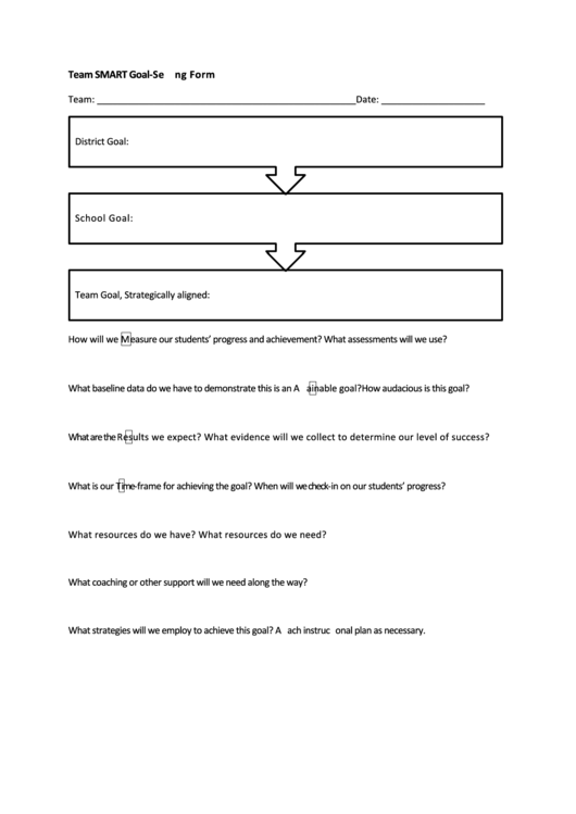 Team Smart Goal Setting Form Printable pdf