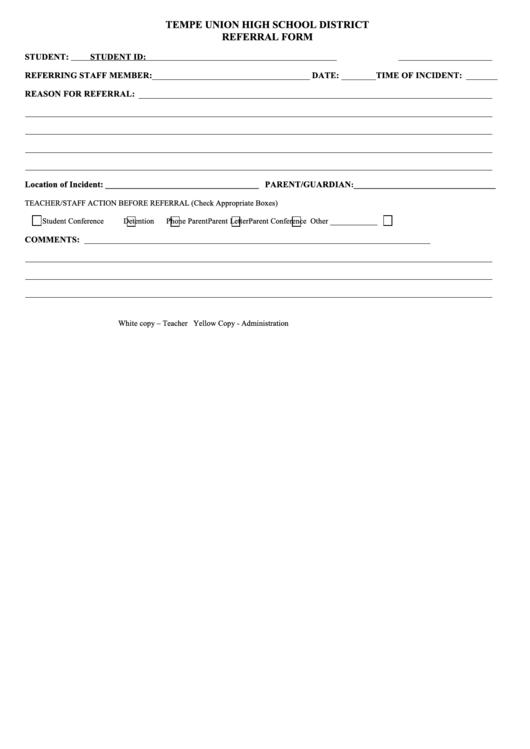 Tempe Union High School District Referral Form Printable pdf
