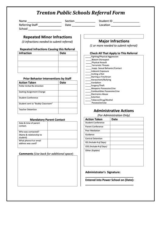 Trenton Public Schools Referral Form Printable pdf
