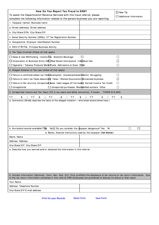 Fillable Form 211 - Irs Fraud Report Form Printable pdf