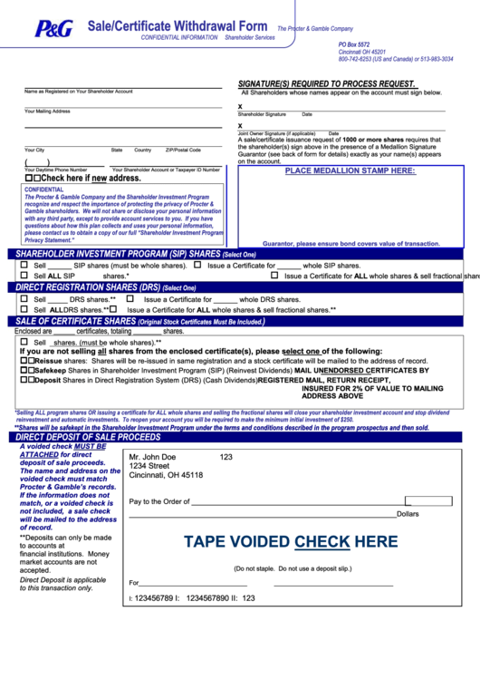 Program Shares Sale And Certificate Withdrawal - Procter&gamble Printable pdf