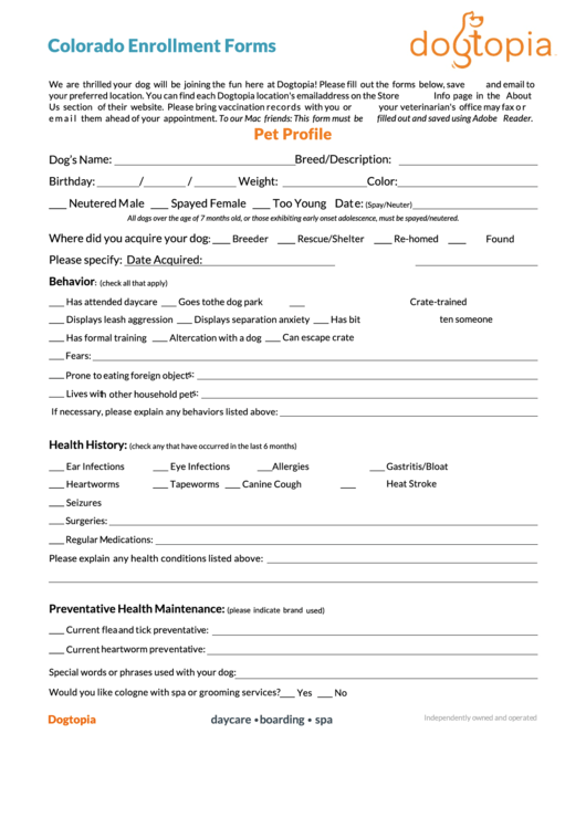 Colorado Enrollment Forms Printable pdf