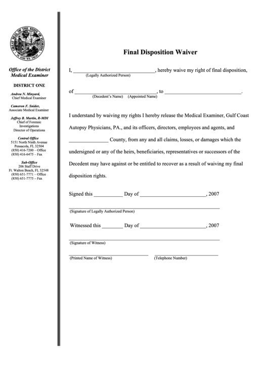 Final Disposition Waiver