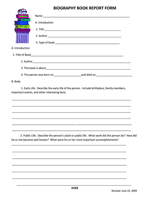 Free Printable Biography Book Report Forms Printable Forms Free Online