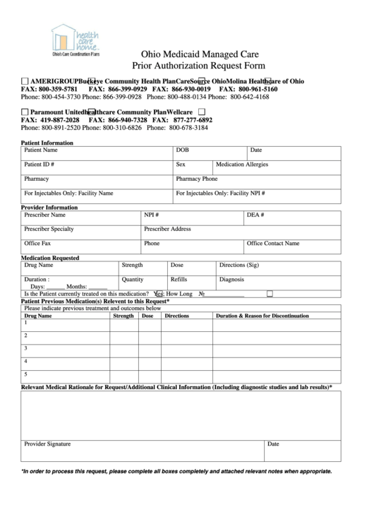 Prior Authorization Request Form Printable pdf