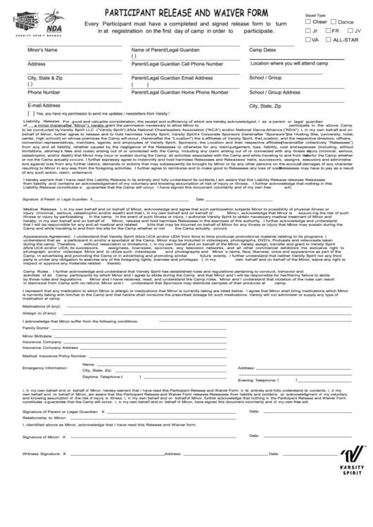 Participant Release And Waiver Form Printable pdf