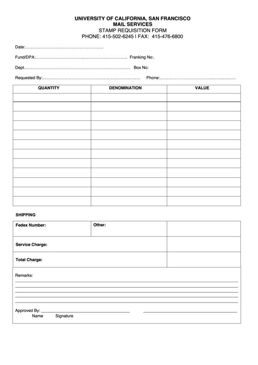 Fillable Stamp Requisition Form Ucsf Printable pdf